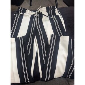 INC International Concepts Black & White Vertical Stripe Tie-Waist Pants